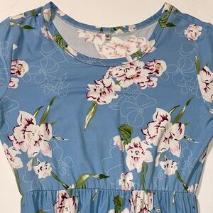 Light Blue Floral Maxi Dress with White & Pink Blooms